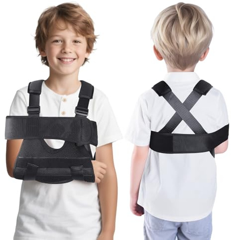 ENLUNTRA Cabestrillo para antebrazo infantil, correas ajustables y transpirables con hombreras, adecuado para la recuperación de fracturas de brazo. Negro. S.