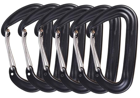 6 Stück Schwerlast Alu Karabiner, YBISVXR Aluminium Karabiner 12KN (1200KG), 7075 Karabinerhaken Groß für Hängematten, Wandern, Camping, Rucksackreisen, Alltag und Outdoor (Schwarz)