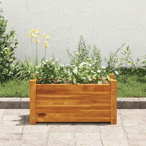 HaoChrymec Mesa de Cultivo Elevada, Bancal de Jardín de Madera de Acacia Natural, Diseño Profundo con Base de Drenaje, Ideal para Huerto Urbano, Terraza o Balcón, Color Marrón, 50 x 25 x 25 cm