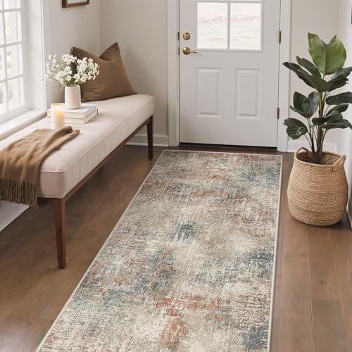 GENIMO Rugs Living Room Washable, Rugs for Bedroom 80x150cm, Blue Red | Abstract Area Rug Short Pile, Non Slip Carpet, Crease Resistance, Soft and Durable Runner for Living Room, Bedroom, Hallway