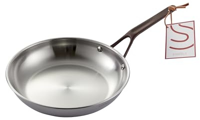 SANFELA Padella in acciaio inox da 28 cm, padella in acciaio inox a 3 strati, lavabile in lavastoviglie e utilizzabile in forno, padella a induzione, distribuzione uniforme del calore