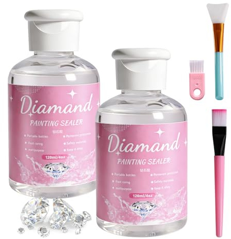 Connextion Sellador de pintura de diamantes, 2 unidades, pegamento transparente con cepillo, pintura de diamantes, accesorios para adultos, para imágenes brillantes y protegidas (240 ml)
