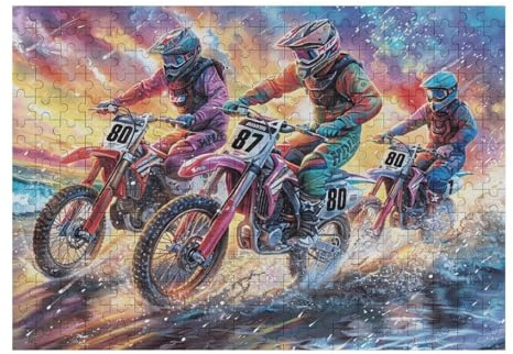 Grupo de Pilotos de Motocross montaña Aventura Salvaje Puzzle 300 Piezas Educativo 3D Familiar Rompecabezas para Familia Desafío Intelectual DIY Creativo Decoración Hogar 300 PCS
