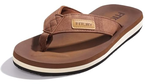 FITORY Men's Flip Flops Thongs Comfy Sandals Beach/Pool Lightweight Summer Shoes 6-12, UK10 MEN, Tan