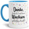 Tassendruck Erzieher-Tasse mit Spruch Danke, DASS du Uns beim Wachsen geholfen hast - Kindergarten/Abschied/Geschenk-Idee/Dankeschön/Kita/Innen & Henkel Hellblau