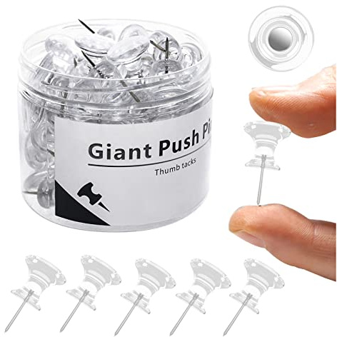 UpdateClassic, 60 PCS Large Push Pins for Cork Board- Clear Thumb Tacks for Bulletin Board Jumbo Push Pins for Wall Long Thumbtacks (Clear)