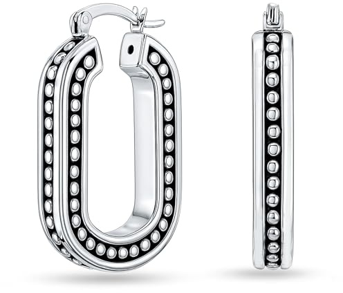 LeCalla 925 Sterling Silber Schmuck Light-Weight Medium O Form Antik Beaded Creolen für Frauen 30MM
