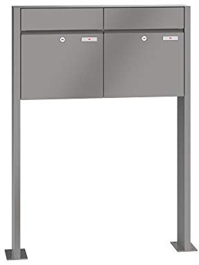 RENZ Sistema de buzón independiente de 2 compartimentos, color RAL, volumen de 28 L, con placa para el pie