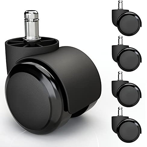5x Hartbodenrollen 11mm mit PVC Überzug leise & kratzerfrei - Universal Schreibtischstuhl Bürostuhl Rollen ideal für Parkett, Laminat, Fliesen & Steinboden (Schwarz)