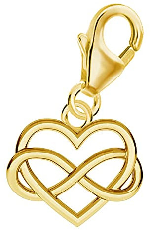 Goldene Hufeisen Unendlichkeit Herz Karabiner Charm Anhänger für Bettelarmband aus 925 Sterling-Silber Vergoldet