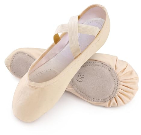 Girls Ballet Shoes Canvas Ballet Slipper Leather Split Sole Gymnastic Dance Flat Shoes for Women Children Adults Beige 3.5 UK