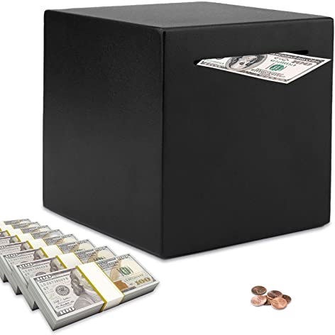 Piggy Bank for Adults, Stainless Steel Savings Bank for Adults, Piggy Bank Must Break to Open, Cash Coin Saving Box (4.72inch, Black)