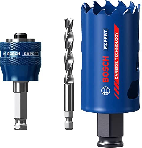 Bosch Professional 1x Expert Power Change Plus Lochsäge-Systemadapter (Ø 7,15 mm) + 1x Expert Tough Material Lochsäge (für Holz mit Metall, Ø 40 mm, Zubehör Schlagbohrmaschine)