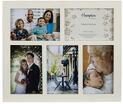 Hampton Frames | Gallery 5 Aperture Photo Frame, 4x6 (10x15cm), White, Acrylic Front | Multi Picture Display, Wall Mount | Modern Home Décor, Lightweight, Shatterproof