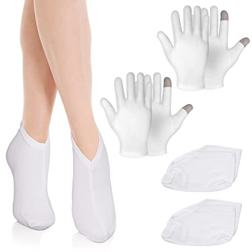 Sibba Feuchtigkeitsspendende Handschuhe 4 Paar und Socken Touchscreen für Übernachtung Schlafenszeit Heilung von Ekzemen Schlaflotion Hand-Spa-Behandlung Reparatur von rauer rissiger trockener Haut
