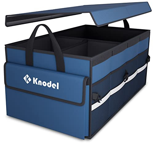 K KNODEL Organizador de Maletero de Coche, Funda Plegable, Organizador de Almacenamiento Plegable Resistente para Maletero de Coche, Organizador de Maletero con Tapa (Mediano, Azul)