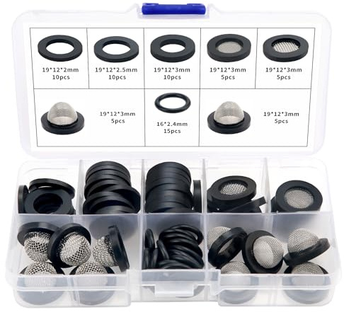 YIXISI 65 Stücke Siebdichtung Dichtung O Ring Set, Mesh Gummi Unterlegscheiben, Dichtungsring mit Sieb, für 1/2 Zoll Dusch Brausekopf Wasserhähne Schläuche Brauseschlauch