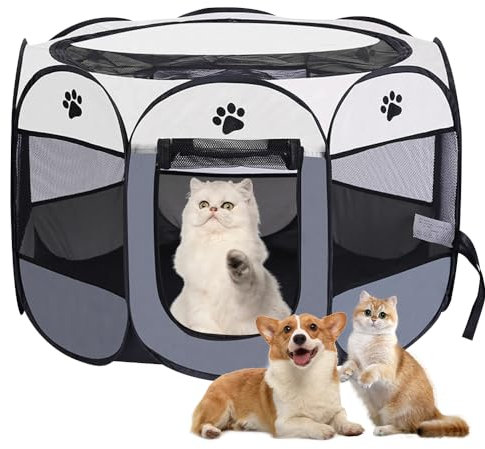 ZOYDP Welpenauslauf Faltbar, 73 x 73 x 43cm Welpenlaufstall für Drinnen, Laufstall Hund Pop-Up, Hundelaufstall für Wohnung, Hundeauslauf für Innen Hasen Katzen, Indoor/Outdoor Reisen Camping