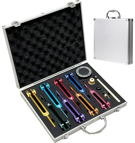 RATSTONE Stimmgabel,Stimmgabel Neurologie, 8er Set mit Sockel + 1 Silikonhämmer und Reinigungstücher, Ideale Stimmgabeln für Heilung, Chakrenheilung, Klangheilung, Anti-Kompression.