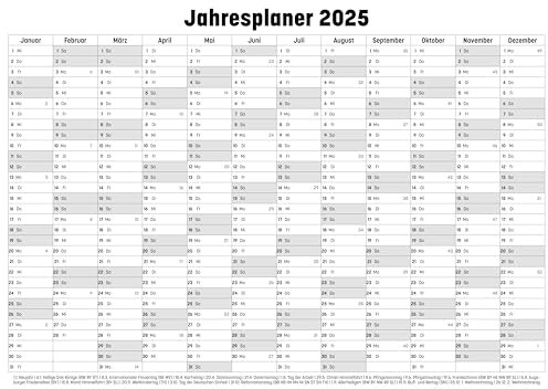 Jahresplaner 2025, Kalender im XL- Format DIN A2 (420 x 594 mm). Wandplaner mit sehr viel Platz für Beschriftungen wie Geburtstage und Termine