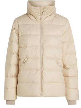 Tommy Hilfiger Women's Short Funnel Neck Down Puffer Jacket, Beige (Classic Beige), S