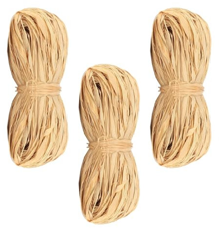 50 g Bast Raffia, 3 Stück Natur Raffiabast, Naturbast zum Basteln, Weben und Gärtnern, für Deko Geschenk Karton Pakete