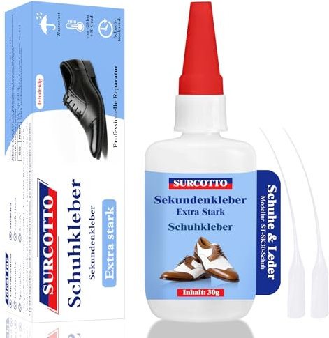 Schuhkleber Extra Stark Wasserfest 30g, Surcotto Transparent Schuhsohlen Kleber für Sohlen, Sneakers, Stiefel, Sandalen, High Heels, Lederschuhe, Gummistiefel und mehr
