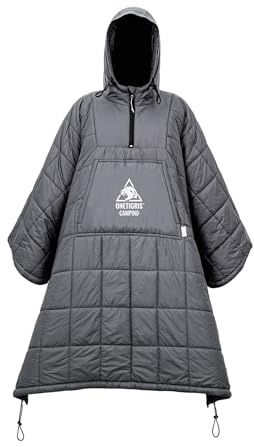 OneTigris Camping Poncho Decke mit 3M Thinsulate Isolierung, Decke warm, mit großen Taschen, tragbare Kapuzendecke für Outdoor, Wandern, Reise (Grau)