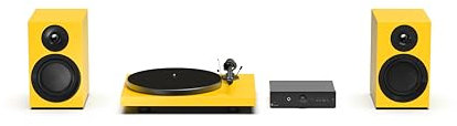 Pro-Ject Colourful Audio System E, True Analog HiFi Stereo System, All-In-One Hi-Fi Set including Debut E Turntable, Stereo Box E Integrated Amplifier, and Speaker Box 5E Carbon (Satin Golden Yellow)