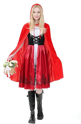 QiaoPkeb Costume de Petit Chaperon Rouge pour femme adulte, cape de Chaperon Rouge, robe de fête, de carnaval, d'Halloween, de jeu de rôle (L)