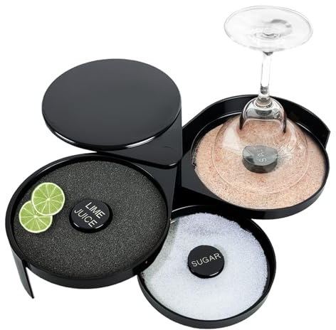 ATPEAM 1 Pack 3 Tier Margarita Salt Rimmer Set Bar Glass Rimmer with 1 Sponges Bartender Tool for Margarita and Cocktail Bar Accessories with Lime Juice Salt and Sugar Container