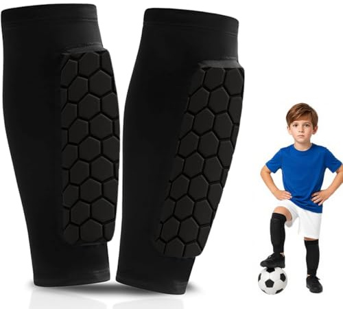 Garegce Football Shin Guards Pads, Defender with Honeycomb Compression Sleeve, Lightweight Shin Guards for Boys, Teenagers, Outdoor Sports Leg Protection with Impact Absorption – 1 Pair-Black