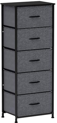 HOMCOM Commode 5 tiroirs Meuble de Rangement tiroir en Tissu Pliant - Structure Acier Noir - 45 x 30 x 116 cm Gris foncé