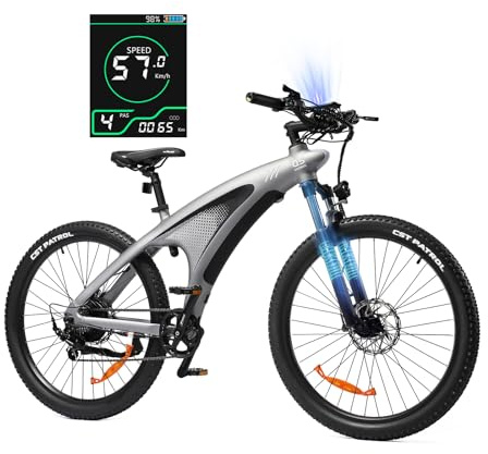 HX Q5 Vélo Électrique avec Batterie Amovible 48V 20Ah, Éclairage ambiant, Autonomie 120KM, E-Bike 7 Vitesses, Freins à Disque, Double Suspension, Écran LCD, 27,5'' Pneus Convient à Tout-Terrain
