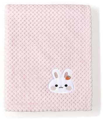 CREVENT 75 x 100 cm söt gosig babyfilt för flickor, spädbarn, småbarn – barnsäng, sängvagn – present till födseln, babyshower – rosa med kaninmönster