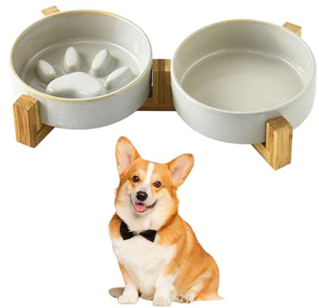 Ciotola per cani in ceramica, 650 ml, set di ciotole per cani di piccola e media taglia (grigio)