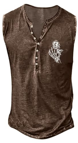 Générique Ärmlös T-shirt för män, retro sommarmode, gammal bas, knapptass, litet tryck, T-shirt, väst