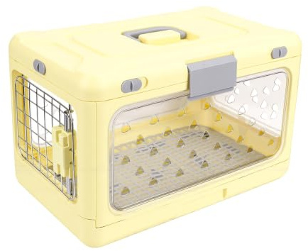 Asixxsix Hård Katttransportör, Ihopvikbar Klar Plast, Flygplanskompatibel (Beige)