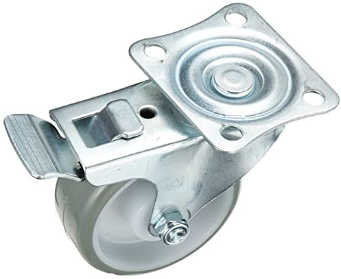 Metafranc 802930 - Rueda giratoria de 75 mm de diámetro, con bloqueo, placa de 70 x 59 mm, rueda de poliuretano, superficie de rodadura suave, rodamiento de rodillos, capacidad de carga de 75 kg,