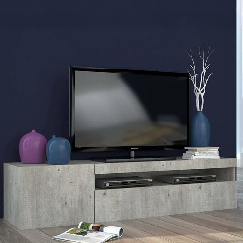 Dmora - Meuble TV Roberto, Buffet bas de salon avec 2 portes, Base pour meuble TV, 100% Made in Italy, 150x40h37 cm, Ciment