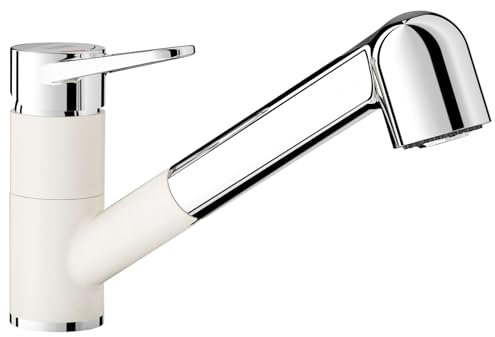 BLANCO WEGA-S II | Küchenarmatur in silgranitweiß/chrom | Hochdruck | Mit herausziehbarem Schlauch | Rückflussverhinderer | Keramik Kartusche | Gesicherte Wasserqualität & wassersparend
