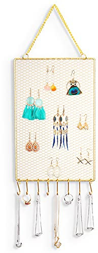 SHILIPAIJC Hanging Jewelry Orgnizer, Wall Mounted Metal Earring Necklaces Display, Mesh Jewellry Holder Bracelet Storage Racks Gift for Girl Women (Rectangular Shape Earring Hanging Net)