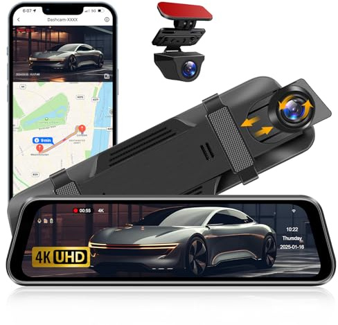 Vtopek 4K Rear View Mirror Dash Cam Front and Rear 10'' WiFi Dual Dash Cam | Dash Cam Mirror WDR Super Night Vision Full Touch Screen Loop Recording 170°Wide Angle G-Sensor WiFi APP Parking Assistance