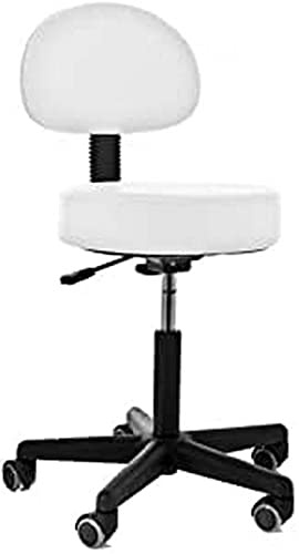 QUIRUMED Taburete con Respaldo, elevación a Gas, con 5 Ruedas, Color Blanco, tapizado en Polipiel de Alta Densidad, Altura Regulable, hasta 135 kg