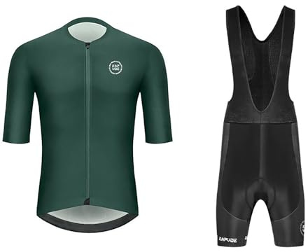 RUMAOZIA Conjunto de maillot de ciclismo para hombre, transpirable, elástico, de secado rápido, para ciclismo, MTB, jogging con acolchado 3D, manga corta, pantalones de ciclismo, verde, L