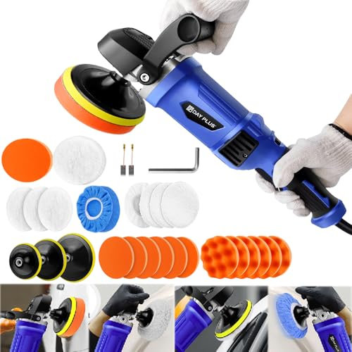 1400W Car Polisher Buffer Kit Sander Rotary Polishing Machine Dual Action Polisher for Car, 6 Variable Speed Car Polishing Machine 5-Inch & 7-Inch Buffing Polish Pad, Removable D-Handle & Side Handle