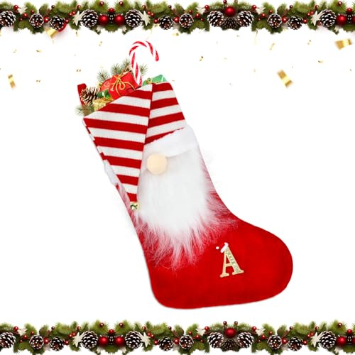 Alederways Christmas Stockings, 22 Red Hat Monogram Knitted Xmas Santa Beard Personalized Embroidered Stockings for Christmas Tree Decor Kids Adults Xmas Gift (Santa A)