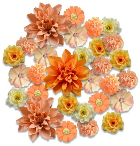 Guyode 40 Pezzi Fiori Artificiali, Multicolore Finti per Decorazioni, Mini Fiori Decorativi Stoffa Artificiali Testa Finta per La Casa di Nozze Ghirlanda (Serie Gialla)