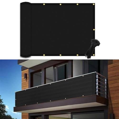 POYEE 4x16ft Black Balcony Privacy Screen Cover for Apartments Patio