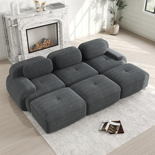 Bladez Sofá moderno de 3 plazas en cuerda con sofá cama modular y puf otomano, sin montaje, combinable con otros sofás, para salón (Gris, 3 plazas+3)
